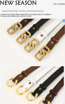 Womens Genuine Leather Belt Black 2.3cm Wide Gold Buckle Waist Strap for Jeans & Dresses Elegant Fashion Accessory