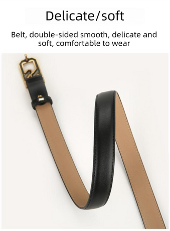 Womens Genuine Leather Belt Coffee 2.3cm Wide Gold Buckle Waist Strap for Jeans & Dresses Elegant Fashion Accessory