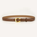Womens Genuine Leather Belt Caramel C-Shape Gold Buckle Waist Strap for Jeans & Dresses Classic Fashion Accessory