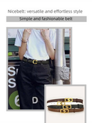 Womens Genuine Leather Belt Black C-Shape Gold Buckle Waist Strap for Jeans & Dresses Classic Fashion Accessory