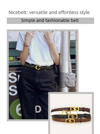 Womens Genuine Leather Belt Black C-Shape Gold Buckle Waist Strap for Jeans & Dresses Classic Fashion Accessory