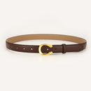 Womens Genuine Leather Belt Coffee C-Shape Gold Buckle Waist Strap for Jeans & Dresses Classic Fashion Accessory