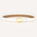 Womens Genuine Leather Belt White C-Shape Gold Buckle Waist Strap for Jeans & Dresses Classic Fashion Accessory