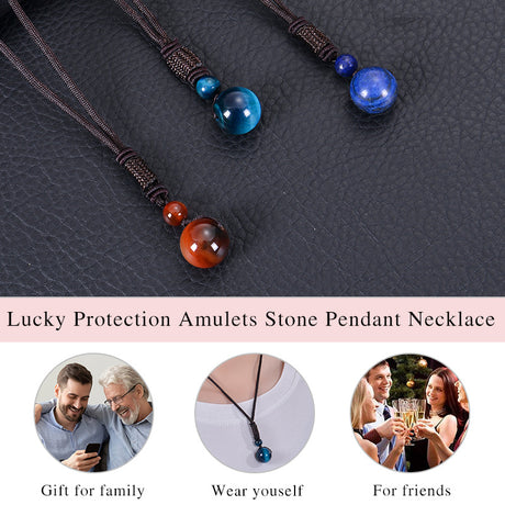 Natural Red Tiger Eye Necklace 12mm Round Stone Pendant Hand Braided Rope Lucky Protection Amulet Jewellery Gift for Men & Women