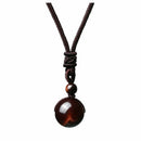Natural Red Tiger Eye Necklace 16mm Round Stone Pendant Hand Braided Rope Lucky Protection Amulet Jewellery Gift for Men & Women