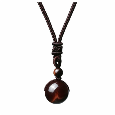 Natural Red Tiger Eye Necklace 16mm Round Stone Pendant Hand Braided Rope Lucky Protection Amulet Jewellery Gift for Men & Women