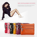 Genuine Leather Coin Purse Mini Wallet with Triple Zipper Pockets Key Ring Holder Pouch for Cash & Cards - Gold