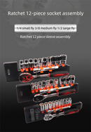 12 Piece 3/8 Inch Drive Ratchet and Metric Socket Wrench Set Professional Mechanics Tool Kit for Automotive Repair and DIY Workshop
