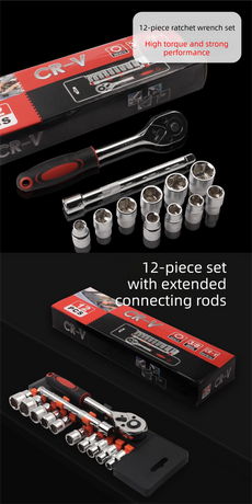 12 Piece 3/8 Inch Drive Ratchet and Metric Socket Wrench Set Professional Mechanics Tool Kit for Automotive Repair and DIY Workshop