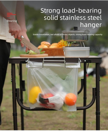 Portable Outdoor Camping Trash Bag Holder Stand Stainless Steel Folding Garbage Bag Rack for Picnic Kitchen and Student Desk Storage Natural