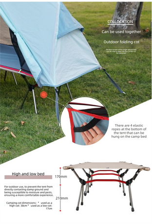Single Person Off-Ground Camping Tent Portable Folding Bed Cover with Mosquito Net UV-Resistant Fishing Tent Black