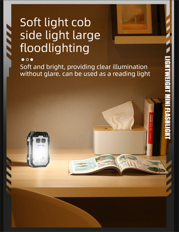 Mini EDC Keychain Flashlight Dual LED Super Bright 750mAh Type-C Rechargeable Magnetic Torch Work Light White