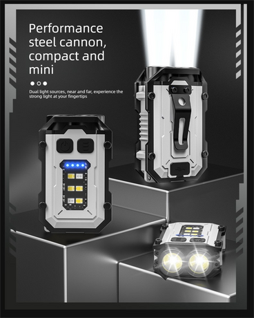 Mini EDC Keychain Flashlight Dual LED Super Bright 750mAh Type-C Rechargeable Magnetic Torch Work Light White