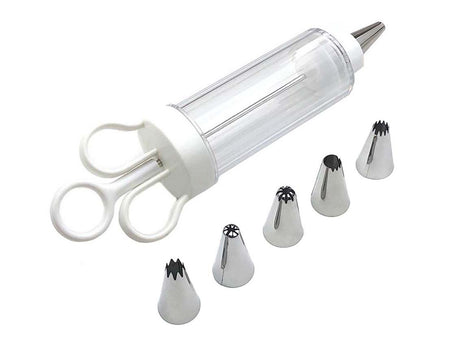 Cake Decorating Icing Syringe Gun Set with 5 Stainless Steel Nozzles DIY Cookie Press Baking Tool for Home Kitchen