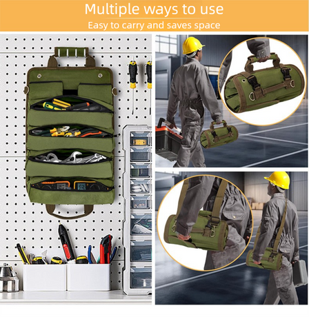 Heavy Duty Tool Roll Up Bag Organiser Multi-Pocket Canvas Carry Pouch for Electrician DIY Mechanic & 4WD Camping Camouflage Colour