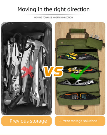 Heavy Duty Tool Roll Up Bag Organiser Multi-Pocket Canvas Carry Pouch for Electrician DIY Mechanic & 4WD Camping Light Grey