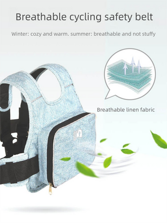 Child Motorcycle Safety Harness Strap Adjustable Passenger Belt with Handles & Storage Pocket Breathable Linen Red for Scooter