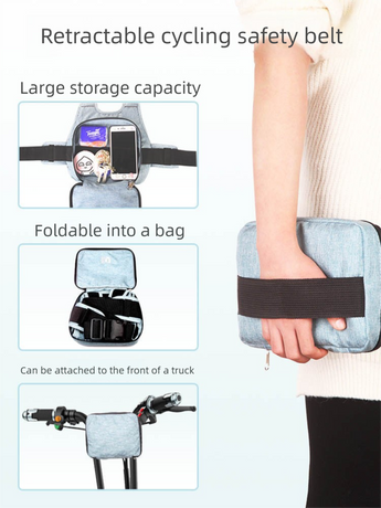 Child Motorcycle Safety Harness Strap Adjustable Passenger Belt with Handles & Storage Pocket Breathable Linen Black for Scooter
