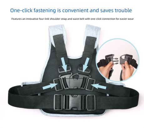 Child Motorcycle Safety Harness Strap Adjustable Passenger Belt with Handles & Storage Pocket Breathable Linen Black for Scooter