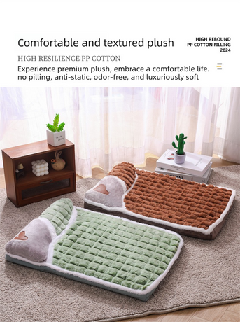 Thickened Pet Sofa Bed M Size 50x35cm Coffee Dog Mat with Integrated Pillow Soft Washable Sleeping Pad for Dogs and Cats All Season Comfort