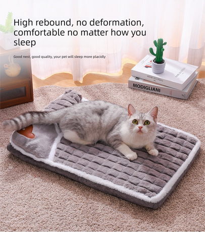 Thickened Pet Sofa Bed M Size 50x35cm Coffee Dog Mat with Integrated Pillow Soft Washable Sleeping Pad for Dogs and Cats All Season Comfort