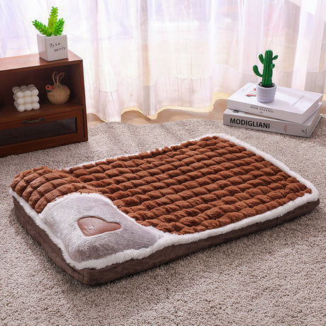 Thickened Pet Sofa Bed L Size 60x40cm Coffee Dog Mat with Integrated Pillow Soft Washable Sleeping Pad for Dogs and Cats All Season Comfort