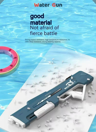 Electric Water Gun Auto Refill 46cm Blue LED Pulse Blaster High Pressure Toy with External Bottle Connector & Manual Mode for Summer Pool Party