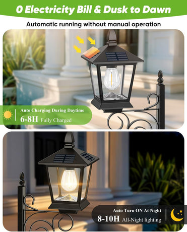 2-in-1 Solar Planter Light Outdoor - Metal Lamp Post & Wall Sconce with Planter Box - IP65 Waterproof LED Lantern for Garden, Patio & Porch - Warm White (Small)