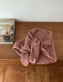 Dusty Pink Striped Wool Blend Knitted Triangle Scarf - Soft Warm Shawl Neck Wrap for Women - Chic Autumn Layering Accessory - Pink