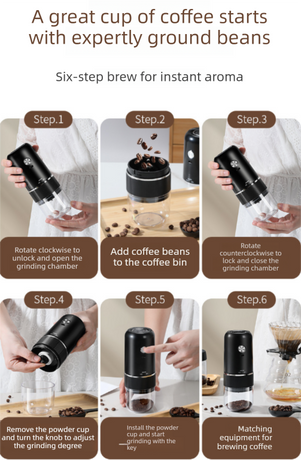 Portable Electric Coffee Grinder Wireless Rechargeable Burr Mill with Cleaning Brush Automatic Bean Grinder MDJ-13 Black
