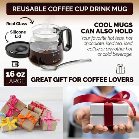Premium 16oz Insulated Glass Coffee Mug Sleek Borosilicate Glass Cup for Lattes and Tea – 300ml Edition