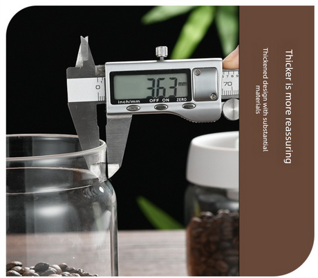 500ml Vacuum Sealed Glass Coffee Canister - One-Press Airtight Food Storage Jar - Moisture-Proof High Borosilicate Container for Beans & Tea (White Lid)