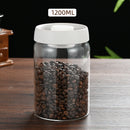 1200ml Large Vacuum Sealed Glass Canister - One-Press Airtight Food Storage Jar - High Borosilicate Coffee Bean Container & Pantry Organiser (White Lid)