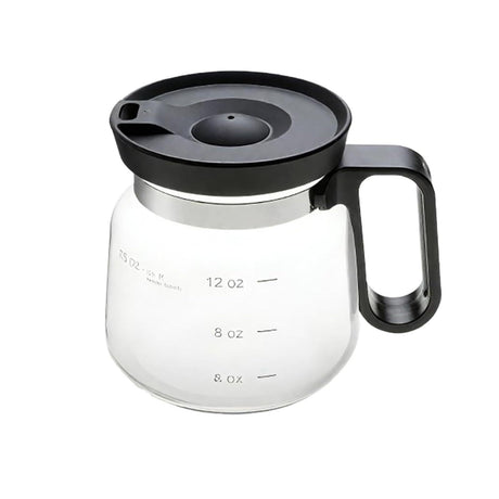 16oz Novelty Glass Coffee Carafe Mug - Heat Resistant Borosilicate Cup with Handle & Splash-Proof Lid - Personal Mini Pot for Tea, Latte & Office Desk (Clear/Black)