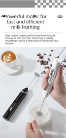 Rechargeable Electric Milk Frother Handheld - 3 Speed Adjustable Foam Maker with 2 Stainless Steel Whisks - Portable Coffee Mixer & Egg Beater for Flat Whites, Lattes & Baking (Black)