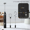 Rechargeable 3-in-1 Handheld Milk Frother Set - Electric Whisk with Egg Beater & Mixing Hook - 3 Speed Adjustable Foam Maker for Coffee, Lattes, Baking & Baby Food (Black)