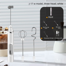 Rechargeable 3-in-1 Handheld Milk Frother Set - Electric Whisk with Egg Beater & Mixing Hook - 3 Speed Adjustable Foam Maker for Coffee, Lattes, Baking & Baby Food (White)
