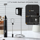 Rechargeable Electric Milk Frother with Metal Stand - Handheld Foam Maker & Egg Beater Set - 3 Speed Mixer with 2 Stainless Steel Whisks for Flat Whites, Lattes & Baking (Black)