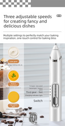 Rechargeable Electric Milk Frother with Metal Stand - Handheld Foam Maker & Egg Beater Set - 3 Speed Mixer with 2 Stainless Steel Whisks for Flat Whites, Lattes & Baking (Black)