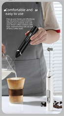 Rechargeable Electric Milk Frother with Metal Stand - Handheld Foam Maker & Egg Beater Set - 3 Speed Mixer with 2 Stainless Steel Whisks for Flat Whites, Lattes & Baking (Black)