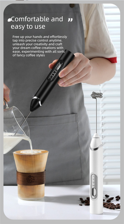 Rechargeable Electric Milk Frother with Metal Stand - Handheld Foam Maker & Egg Beater Set - 3 Speed Mixer with 2 Stainless Steel Whisks for Flat Whites, Lattes & Baking (Black)