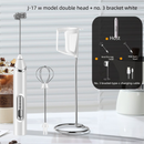 Rechargeable Electric Milk Frother with Metal Stand - Handheld Foam Maker & Egg Beater Set - 3 Speed Mixer with 2 Stainless Steel Whisks for Flat Whites, Lattes & Baking (White)