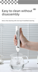 Rechargeable Electric Milk Frother with Metal Stand - Handheld Foam Maker & Egg Beater Set - 3 Speed Mixer with 2 Stainless Steel Whisks for Flat Whites, Lattes & Baking (White)