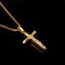 Men's Vintage Gold Cross Pendant Necklace Stainless Steel Titanium Steel Sweater Chain – Luxury Gold Finish with 60cm Box Chain