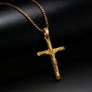 Men's Vintage Gold Cross Pendant Necklace Stainless Steel Titanium Steel Sweater Chain – Luxury Gold Finish with 60cm Box Chain