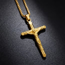 Men's Vintage Gold Cross Pendant Necklace Stainless Steel Titanium Steel Sweater Chain – Luxury Gold Finish with 60cm Box Chain