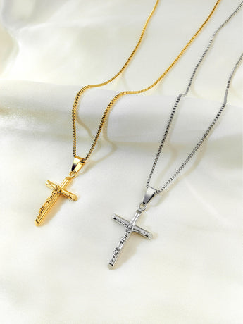 Men's Vintage Cross Pendant Necklace 2-Piece Set – Includes Classic Steel & Luxury Gold Titanium Steel Chains (60cm Box Chain)