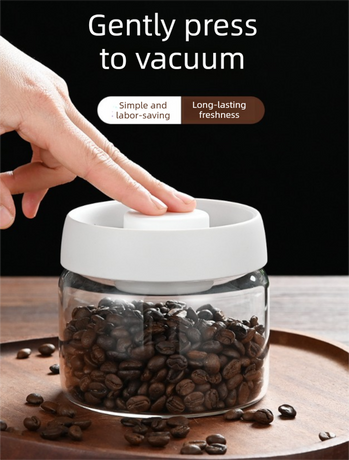 500ml Vacuum Sealed Glass Coffee Canister - One-Press Airtight Food Storage Jar - Moisture-Proof High Borosilicate Container for Beans & Tea (Black Lid)