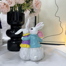 Easter Bunny & Carrot Figurine Set – Cute Rabbit Couple Indoor Home Decoration Resin Craft Ornaments