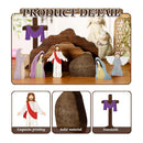 Easter Resurrection Scene Set Mini Wooden Figurine Ornament – Detailed Cross & Empty Tomb Creative Tabletop Decoration